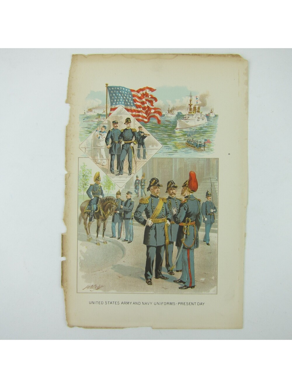 Chromolith Book Plate US Army & Navy Uniforms Spanish-American War Ogden Antique